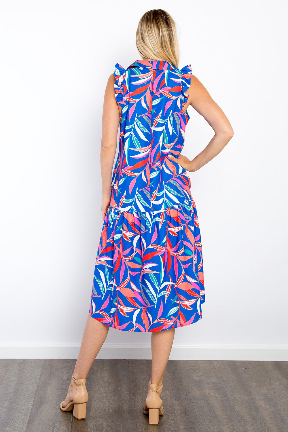 Be Stage Print Ruffled Midi Dress with Pockets