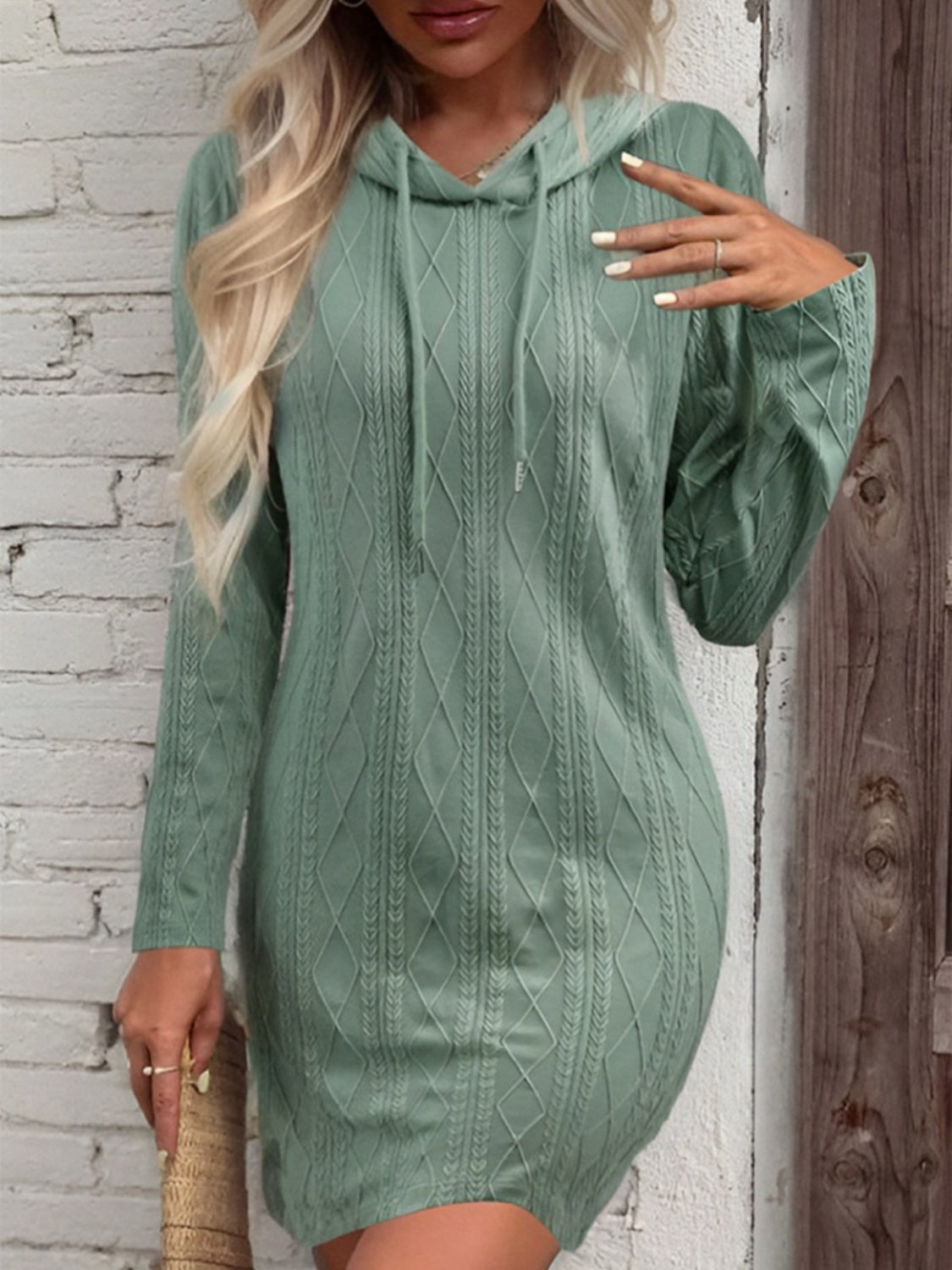 Drawstring Hooded Sweater Dress