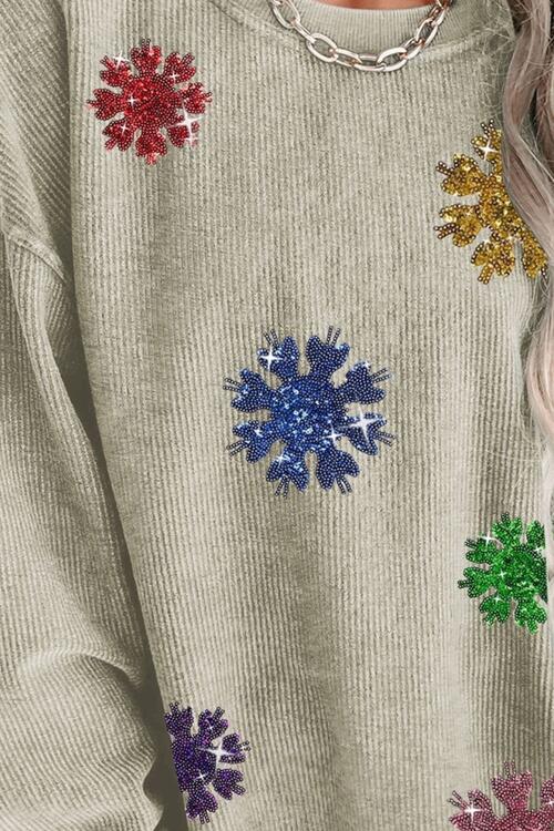 Sequin Snowflake Round Neck Sweatshirt