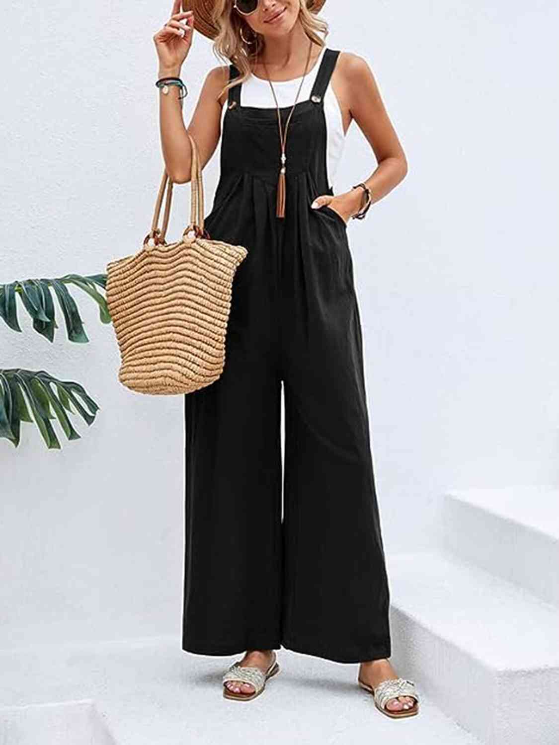 Full Size Wide Leg Overalls with Pockets