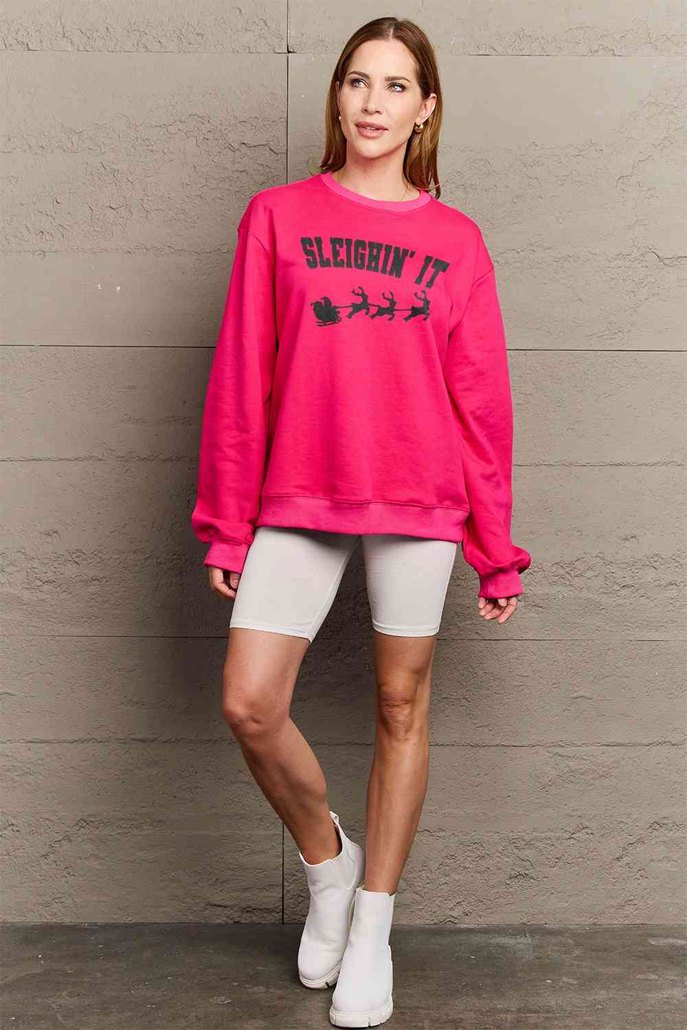 Simply Love Full Size SLEIGHIN' IT Graphic Sweatshirt